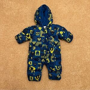 Columbia Blue and Yellow Baby snowsuit bunting.